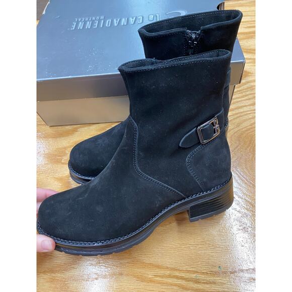 NWB $600 LA CANADIENNE GAVAN BOOTIE BLACK WATERPROOF SUEDE PLATFORM 7M - Picture 3 of 5
